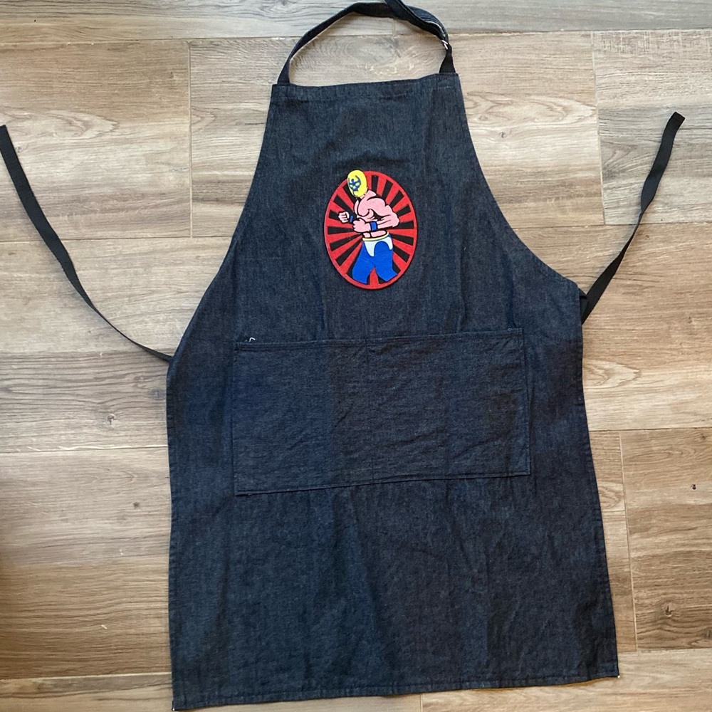 Denim apron with luchador and large pocket